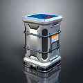 Silver Metal Container With Blue Top Red Button And Metal Frame Label 3d model