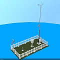 Weather Monitoring Station With White Picket Fence Tall Pole And Weather Vane