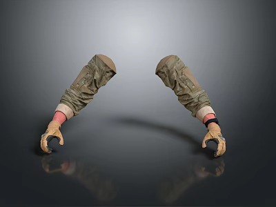 Two Medical Prosthetic Limbs Brown Green with Hand Structures on Gray Background Reflective Effect 3d model