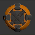 Modern Orange Cylindrical Daily Household Appliance With Black Borders Colorful Stripes And Reflective Surface