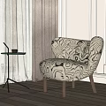 Modern Accent Chair With Black White Wavy Pattern Upholstered Fabric And Small Side Table 3d model