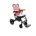 Lightweight Foldable Wheelchair With Pink Seat Black Frame Yellow Armrests And Red Controller