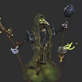 Mystical Cloaked Game Character With Plague Doctor Mask Glowing Staff And Ethereal Lantern