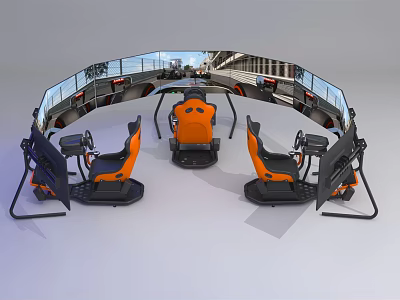 Professional Commercial Driving Simulator with Multiple Seats and Curved Screens for Training 3d model