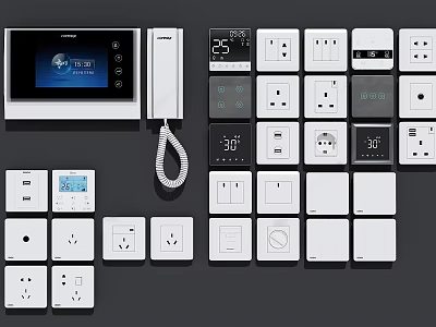 Modern Smart Home Components With Control Panels Switches Sockets Display Screens And Intercom 3d model