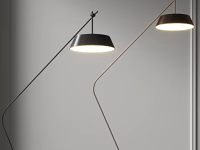 Modern Curved Floor Lamps With Black Shades Illuminated In Minimalist Space 3d model