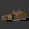 Cartoon Scene of Red Brick Building Model with Multiple Rooms Windows Roof and Courtyard