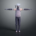 3D Game Movie Character With White Hair Headband Sword Arm Guards And Open Arms