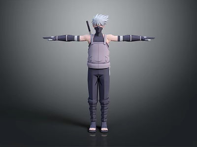 3D Game Movie Character With White Hair Headband Sword Arm Guards And Open Arms 3d model
