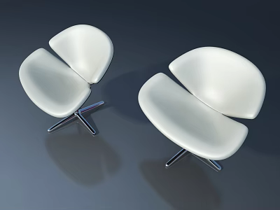 Two White Modern Chairs With Metal Legs On Dark Background Surface 3d model