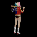 Harley Quinn Character With Colored Pigtails Holding Baseball Bat And Roller Skates