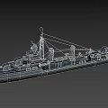 Classic Vintage Warship Model With Detailed Deck Gray Hull And Smokestacks