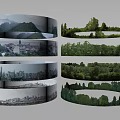 Circular Components Displaying Layered Mountain City Forest And Scenic Views 3d model