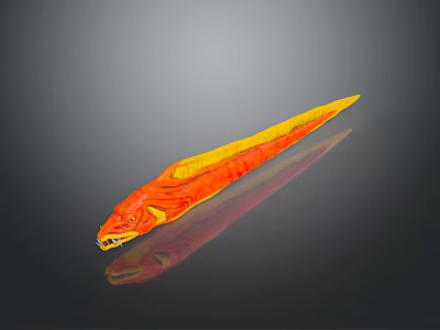 Vibrant Red And Yellow Aquatic Animal With Long Body On Dark Background 3d model