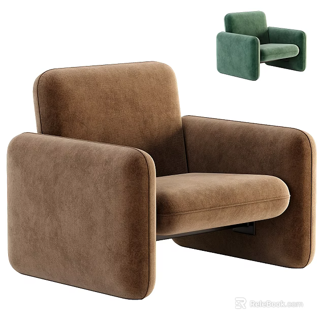 Modern Brown Single Seater Sofa With Thick Armrests And Velvet Upholstery 3d model 