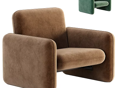 Modern Brown Single Seater Sofa With Thick Armrests And Velvet Upholstery 3d model
