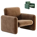 Modern Brown Single Seater Sofa With Thick Armrests And Velvet Upholstery