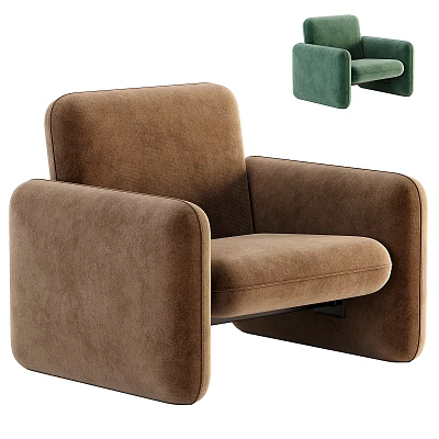 Modern Brown Single Seater Sofa With Thick Armrests And Velvet Upholstery 3d model