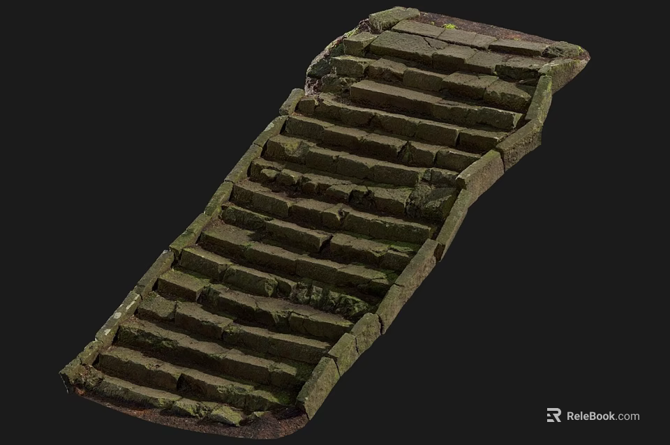 Rustic Brick Staircase with Moss Covered Steps in Natural Outdoor Setting 3d model