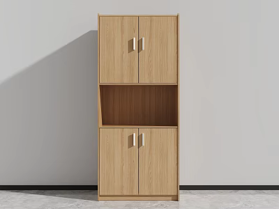 Wooden Storage Cabinet With Upper Lower Doors And Open Middle Shelf 3d model