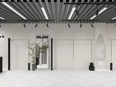 Elegant Modern Clothing Store Interior With Clothing Racks Mirrors And Lighting 3d model