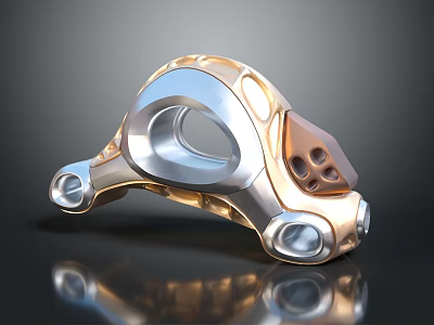 Smart Machine Mechanical Component With Silver Gold Metallic Structure And Circular Holes 3d model