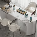 Elegant Modern Tea Table and Chairs with Marble Top White Seats and Tea Set Arrangement