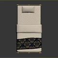 Single Bed With Metal Frame Mesh Headboard And Gold Copper Finish White Quilt Blue Throw