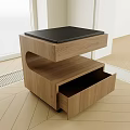 Modern Wooden Bedside Table With Black Top And Open Storage Drawer 3d model