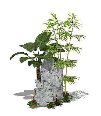 Modern bamboo rockery bamboo pottery jar combination 3d model