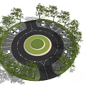 Eco friendly Parking Lot Featuring Circular Layout Central Green Area And Surrounding Trees