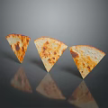 Three Golden Brown Triangular Grilled Flatbread Slices With Charred Marks On Black Reflective Surface 3d model