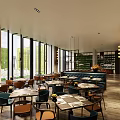 Modern Restaurant Interior With Large Windows Natural Light And Stylish Tables Chairs