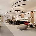Modern Luxury Front Desk Reception With Curved Archway Marble Counter Circular Decorations And Purple Lighting
