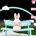 Cute Check-in Photo Spot With Pink Phone Booth Cloud Arch Rabbit Bench And Greenery 3d model