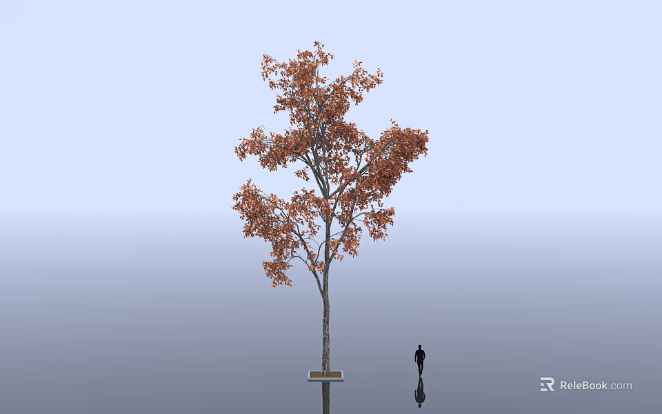 Tall Arbor With Orange Leaves And Silhouette Figure Nearby On Clear Blue Background 3d model 