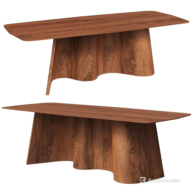 Modern Wooden Dining Table with Natural Wood Grain and Unique Curved Leg Design 3d model 