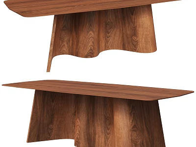 Modern Wooden Dining Table with Natural Wood Grain and Unique Curved Leg Design 3d model