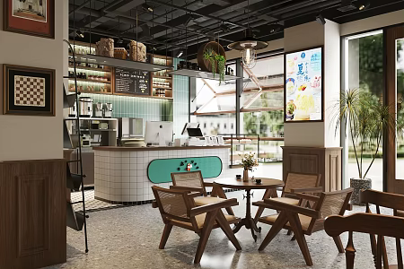 Antique Cafe Milk Tea Shop Cashier Console Cashier Front Desk Coffee Table and Chair Coffee Shop Card Seat Sofa 3d model