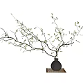 Elegant Dark Vase with Yellow Leaf Branches on Mat in Gray Interior 3d model
