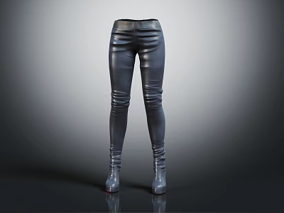 Stylish Slim Fit Leather Pants With High Waist And Fashionable Boots Design 3d model