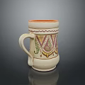 White Ceramic Mug With Orange Rim And Colorful Geometric Traditional Patterns 3d model
