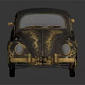 Vintage Classic Beetle Car With Blue Gray Body And Gold Accents Design