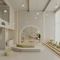 Modern Kindergarten Interior With Soft Seating Green Plants Bookshelves And Staircase