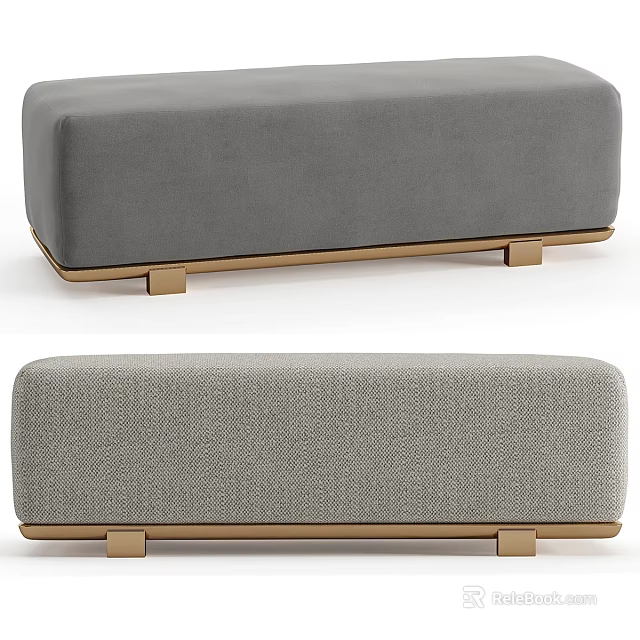 Gray Upholstered Ottoman With Modern Design And Wooden Legs For Living Space 3d model 