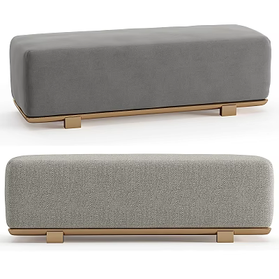 Gray Upholstered Ottoman With Modern Design And Wooden Legs For Living Space 3d model