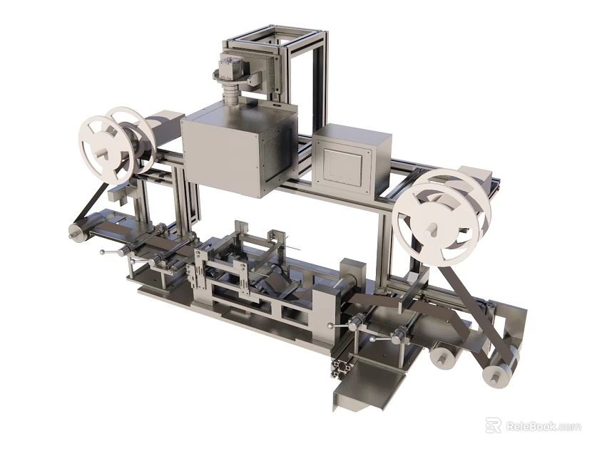 Heavy Duty Industrial Equipment with Metal Frame Dual Reels and Mechanical Transmission Components 3d model 