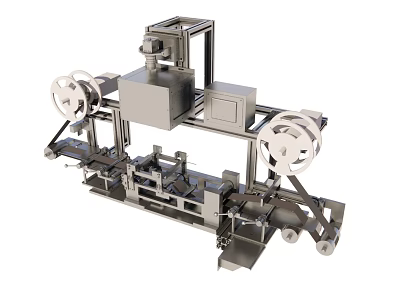 Heavy Duty Industrial Equipment with Metal Frame Dual Reels and Mechanical Transmission Components 3d model