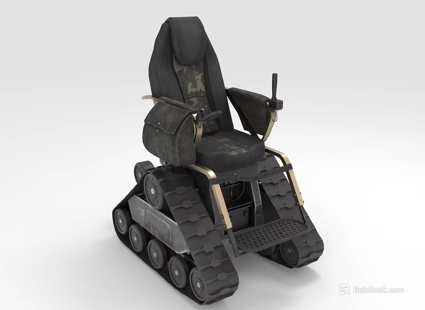 All Terrain Tracked Mobility Chair With Black Cushioned Seat And Armrests 3d model 