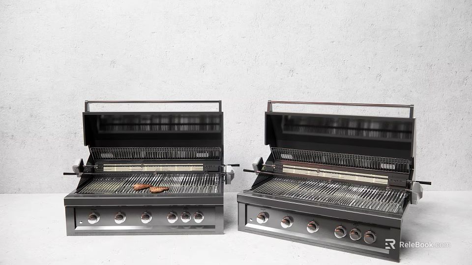 Two Black Kitchen Grills With Control Knobs And Grilling Surface 3d model